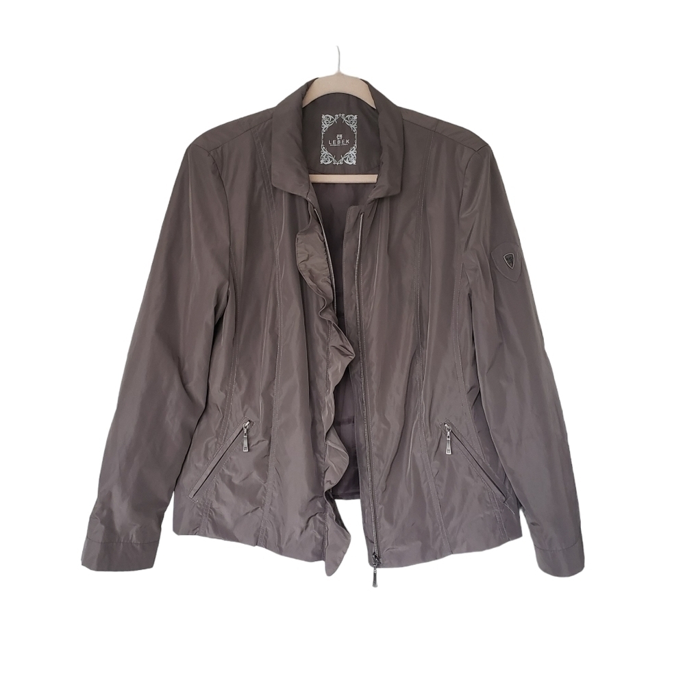 Barbara Lebek Ruffle Front Neutral Taupe Lightweight Spring Jacket AS IS - Picture 3 of 12